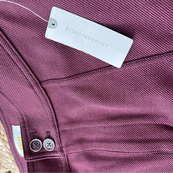 NWT Anthropologie Maeve Pants Womens 2 Burgundy Red Split Hem Pintuck Skinny Leg - Picture 3 of 6